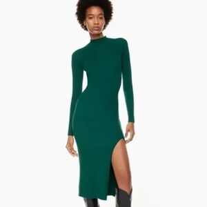 NWOT Aritzia Wilfred Alchemy Dress in Adventurine Green Teal Side Slit Size XXS